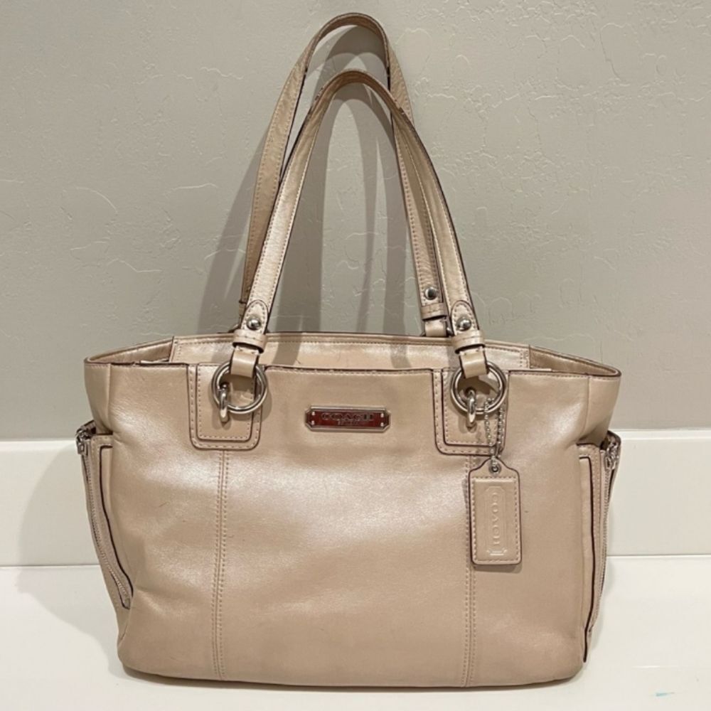 Coach purse F19252 bag tote womens leather zip pockets silver tone medium cute - Picture 1 of 16